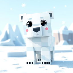 A cute animated polar bear designed in the Minecraft style, featuring pixelated textures and blocky shapes