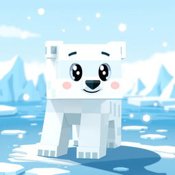 A cute animated polar bear designed in the Minecraft style, featuring pixelated textures and blocky shapes