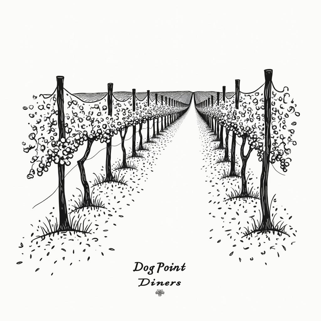 An extreme abstract line-art sketch of a vineyard, featuring minimalist representations of vines, grapes, and trellises