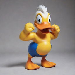 Donald, a famous cartoon duck character, depicted as unusually muscular and athletic, striking a strong pose.