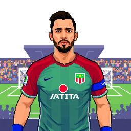 A pixel art representation of soccer player David Ospina wearing an Atlético Nacional jersey