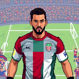 A pixel art representation of soccer player David Ospina wearing an Atlético Nacional jersey