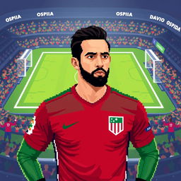 A pixel art representation of soccer player David Ospina wearing an Atlético Nacional jersey