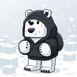 A polar bear wearing a black hoodie, illustrated in a Minecraft style with blocky features and pixelated textures