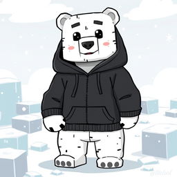 A polar bear wearing a black hoodie, illustrated in a Minecraft style with blocky features and pixelated textures