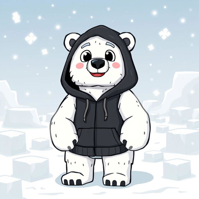 A polar bear wearing a black hoodie, illustrated in a Minecraft style with blocky features and pixelated textures