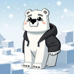 A polar bear wearing a black hoodie, illustrated in a Minecraft style with blocky features and pixelated textures