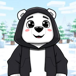 A playful animated polar bear wearing a black hoodie, designed in a Minecraft style