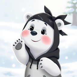 An animated polar bear wearing a black hoodie and a black bandana tied around its forehead