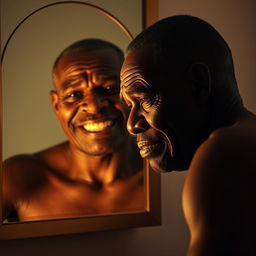 A poignant scene depicting a black man with wrinkles on his face, conveying an expression of sadness and unhappiness