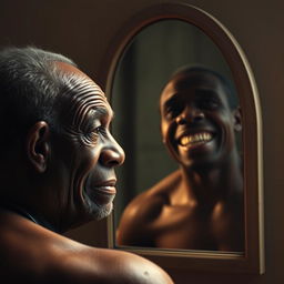 A poignant scene depicting a black man with wrinkles on his face, conveying an expression of sadness and unhappiness