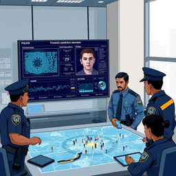 An illustrative scene depicting the use of neural networks in police work