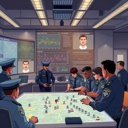 An illustrative scene depicting the use of neural networks in police work