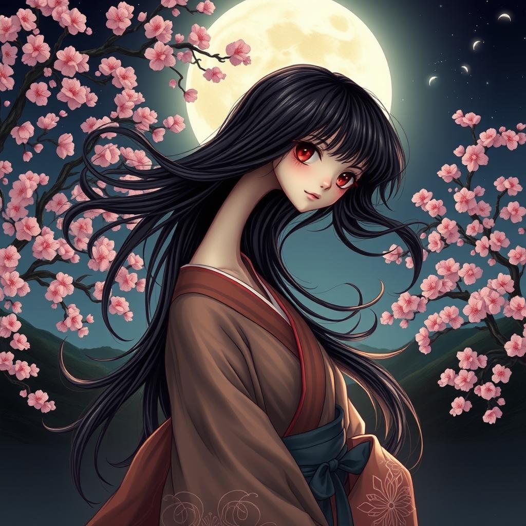 An imaginative depiction of a girl inspired by the Rokurokubi folklore, known for having an extremely long neck