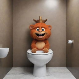 Depict the strongest character from Skibi's Castle loitering in a lavishly designed toilet, showing off their strength and power.