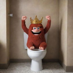 Depict the strongest character from Skibi's Castle loitering in a lavishly designed toilet, showing off their strength and power.