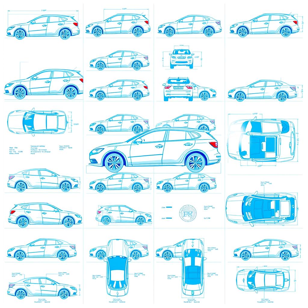 A comprehensive set of 100 photos showcasing a single model car blueprint