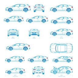 A comprehensive set of 100 photos showcasing a single model car blueprint