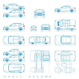 A comprehensive set of 100 photos showcasing a single model car blueprint