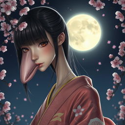 A hyper-realistic depiction of a girl with a monstrously long neck, deeply embodying the mythical essence of a Rokurokubi