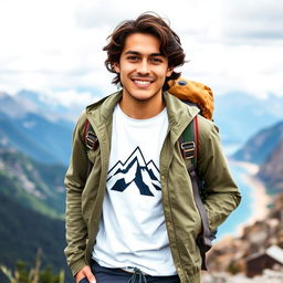 Mateo Cruz, a 28-year-old adventurous young man with dark brown, slightly wavy hair reaching his shoulders