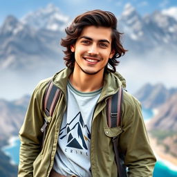 Mateo Cruz, a 28-year-old adventurous young man with dark brown, slightly wavy hair reaching his shoulders