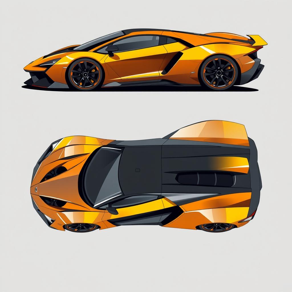 A detailed illustration of a super car featuring a uniquely modified design