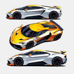 A detailed illustration of a super car featuring a uniquely modified design