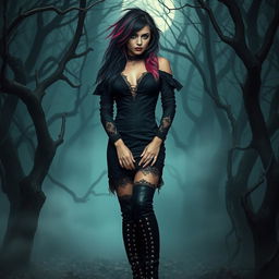 A captivating gothic sexy emo fantasy girl, exuding a mysterious and enchanting aura