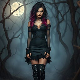 A captivating gothic sexy emo fantasy girl, exuding a mysterious and enchanting aura