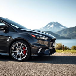 A dark grey Ford Focus RS featuring striking white OZ Racing rally wheels