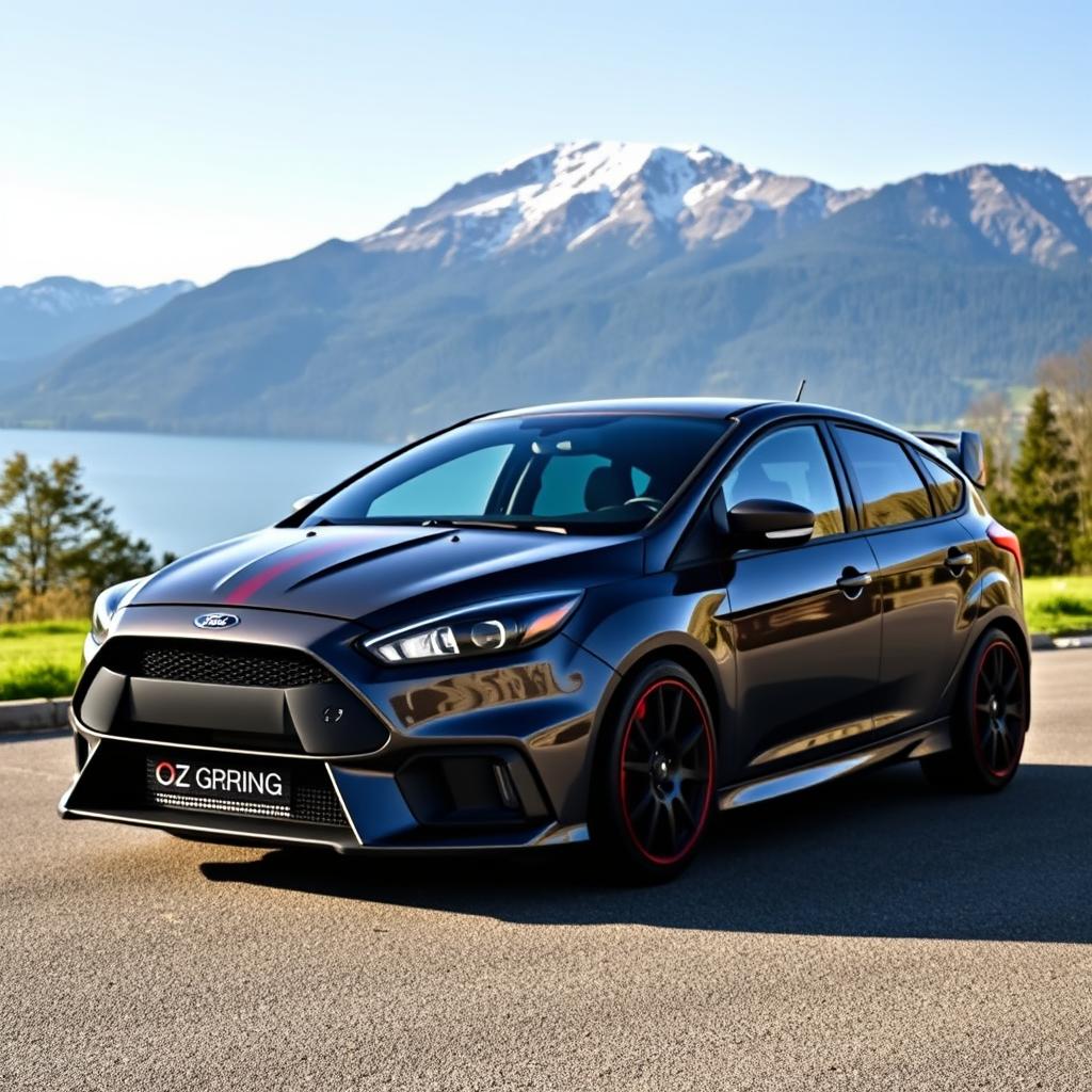 A dark grey Ford Focus RS equipped with stylish OZ Racing rally wheels (felgen)