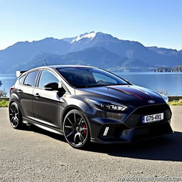 A dark grey Ford Focus RS equipped with stylish OZ Racing rally wheels (felgen)