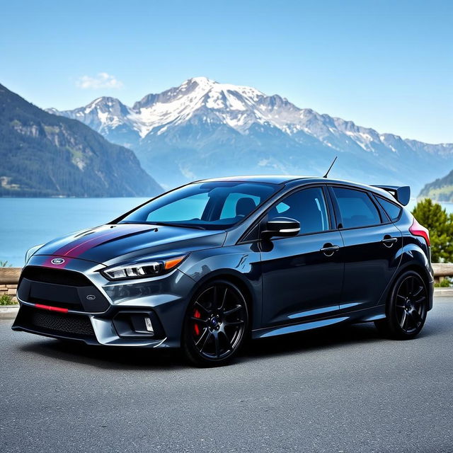 A dark grey Ford Focus RS equipped with stylish OZ Racing rally wheels (felgen)