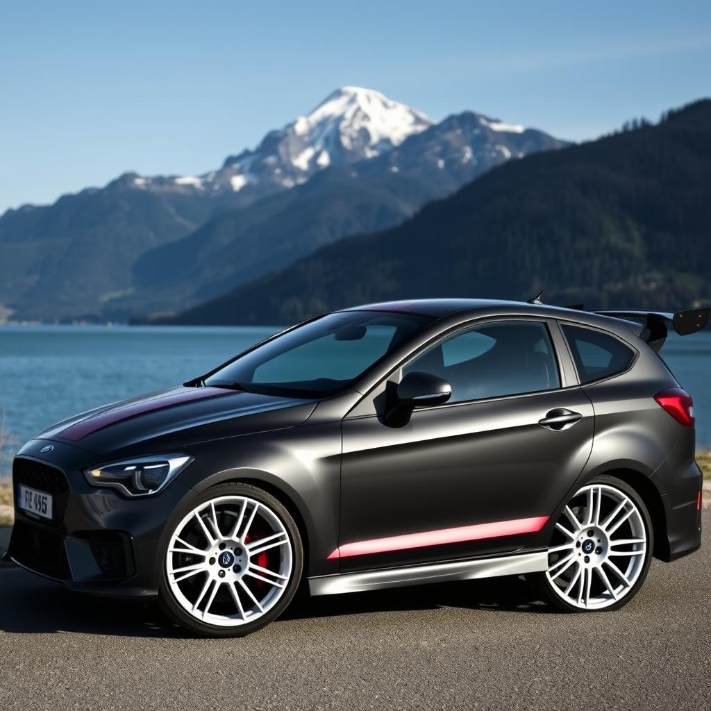 A dark grey Ford Focus RS sporting white OZ Racing rally wheels (felgen)