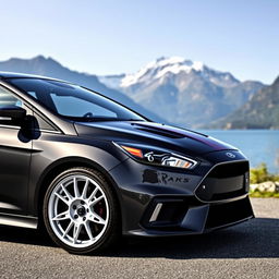 A dark grey Ford Focus RS sporting white OZ Racing rally wheels (felgen)