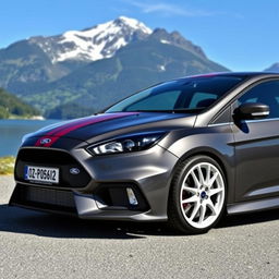 A dark grey Ford Focus RS sporting white OZ Racing rally wheels (felgen)