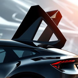 A sleek, aerodynamic black car featuring a unique triangular design window