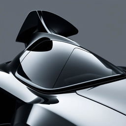 A sleek, aerodynamic black car featuring a distinctive triangular design window