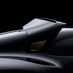 A sleek, aerodynamic black car featuring a distinctive triangular design window