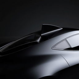 A sleek, aerodynamic black car featuring a distinctive triangular design window