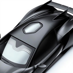 A striking black car with a sleek, aerodynamic design and a unique triangular window