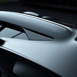 A sleek, aerodynamic black car featuring a striking triangular design window