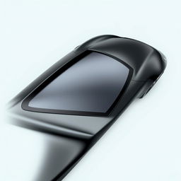 A fully visible black car with a sleek, aerodynamic design and a distinctive triangular window