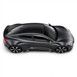 A fully visible black car with a sleek, aerodynamic design and a distinctive triangular window