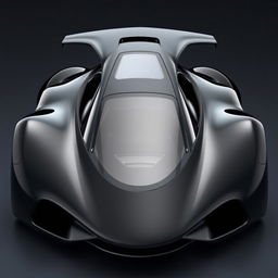 A striking black car with an aerodynamic design that prominently features a triangular window