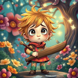 A captivating illustration of a confused little girl styled in a combination of whimsical book art and vibrant game art