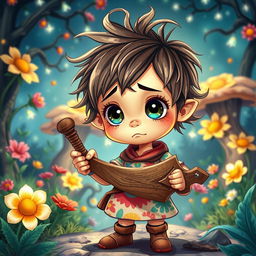 A captivating illustration of a confused little girl styled in a combination of whimsical book art and vibrant game art