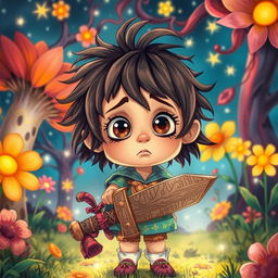 A captivating illustration of a confused little girl styled in a combination of whimsical book art and vibrant game art