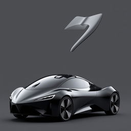 A sleek black car with an aerodynamic design featuring a pointed tip and a distinctive triangular window